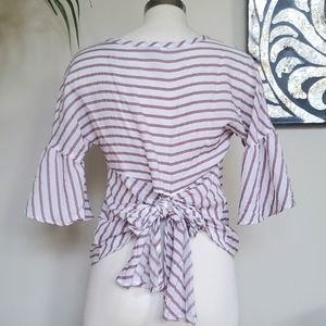 ❤️ XS Express Tan Striped Blouse Tie Back